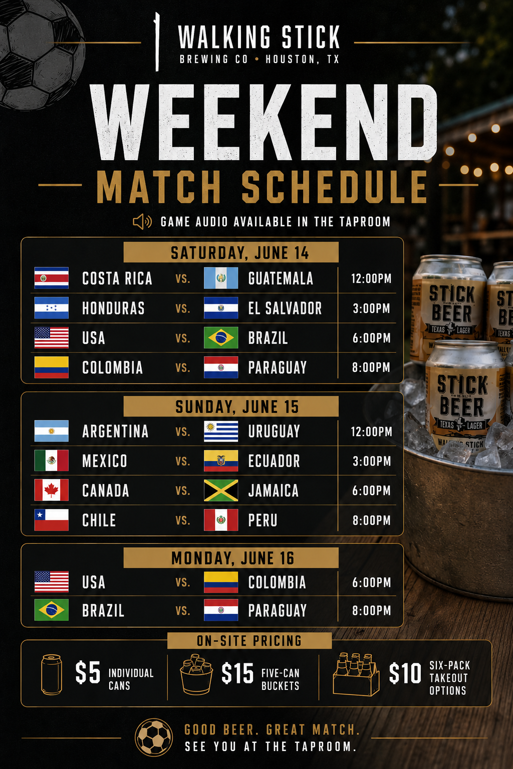 World Soccer Matches at Walking Stick